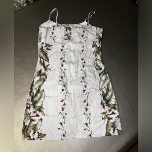 KY’s Hawaiian white floral mini dress cotton lined made in Hawaii size large